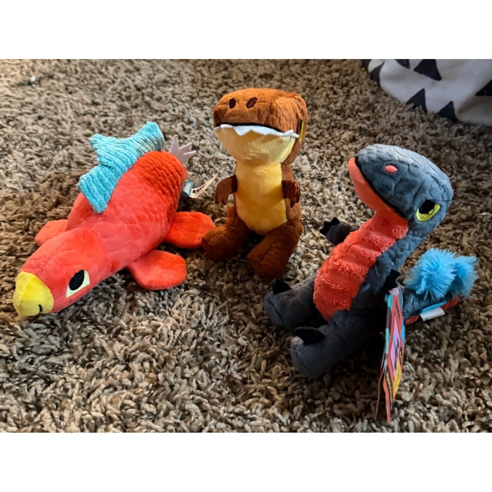Bark-Plush Dog Toys Stella Stegosaurs, Tyrion Tyrannosaurus. Domion Pyoraptor
